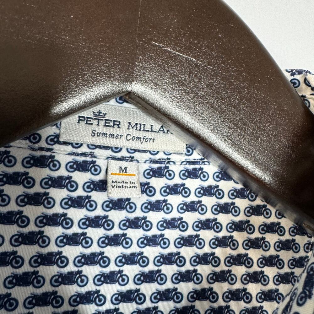 Peter Millar Polo Shirt Blue Motorcycle Print Summer Comfort Golf Performance M - Picture 9 of 10